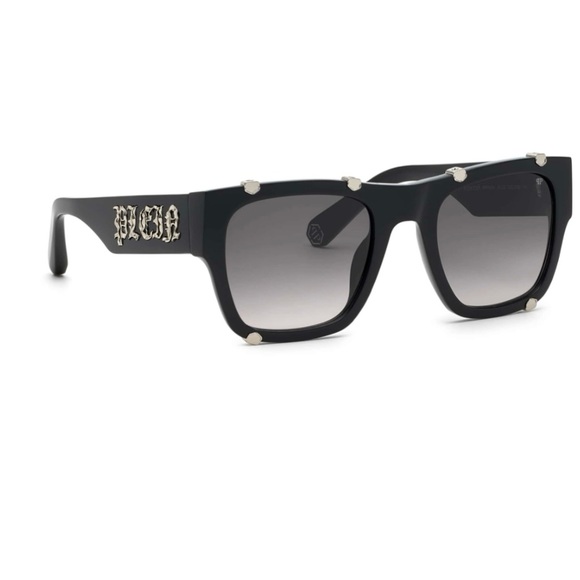 NEW PHILIPP PLEIN SQUARE SUNGLASSES SPP042W 0700 BLACK GREY WOMEN EYEWEAR - Picture 2 of 4